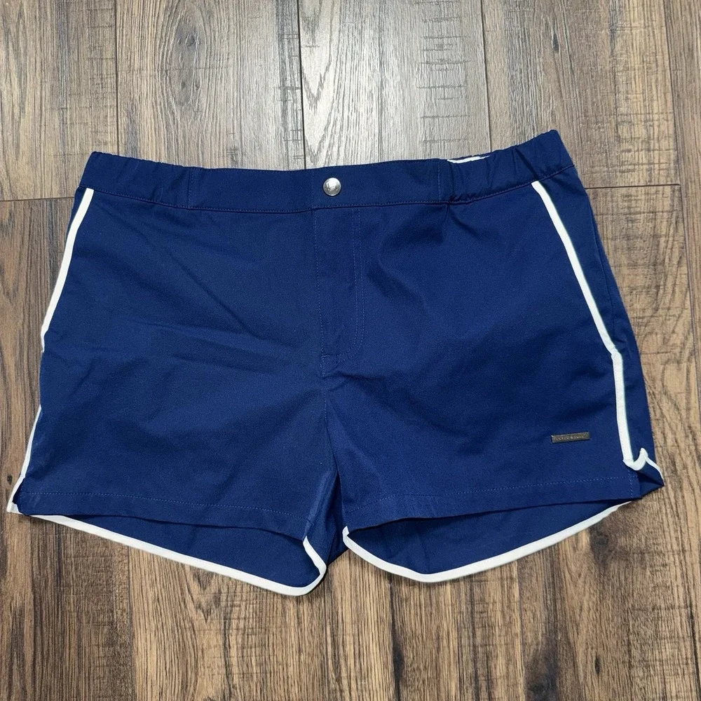 Parke & Ronen Men's Blue W/ White Trim Mesh Lined Swim Shorts Size 32 Pockets